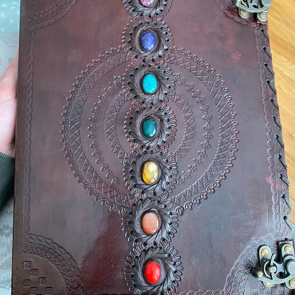 Handmade Leather and Crystal Chakra journal/book of shadows grimoire